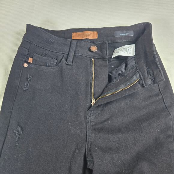 Judy Blue High Rise Distressed Raw Hem Skinny Fit Black Jeans Women's Size 1/25 - Picture 4 of 11